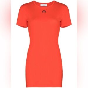 MARINE SERRE Red ribbed embroidered logo mini dress
Size M